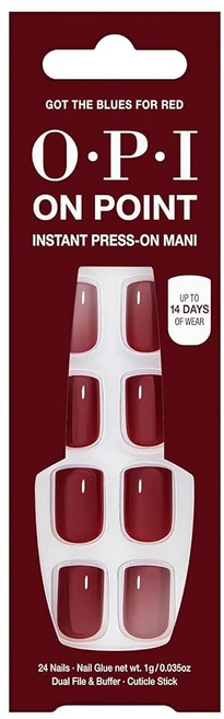 OPI On Point Press On Nails | 쇼트 라운드 클래식 프레스 온 네일 | 네일 포함 24개 | 오래 지속 재사용 가능 손상 없음, Got the Blues for Red - 쿠팡
