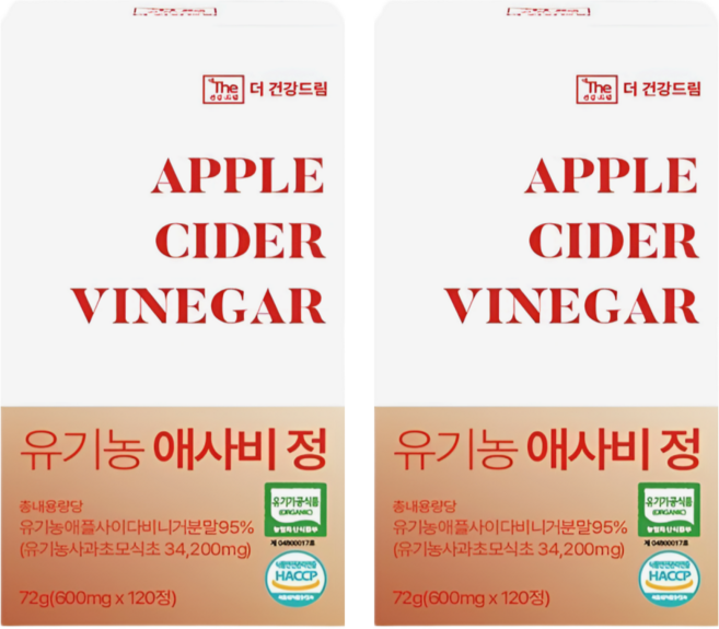 더건강드림 유기농 사과초모식초 애사비정 95% 600mg 120정, 2개