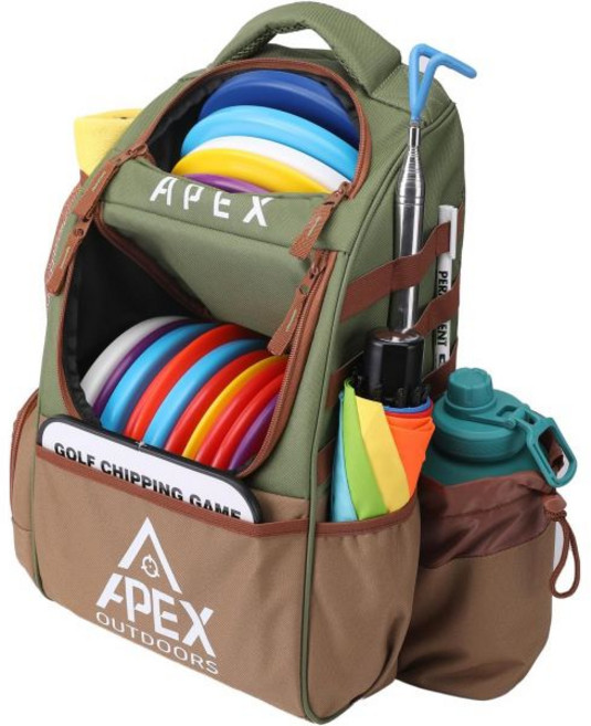 에이펙스 아웃도어 디스크 골프백 대형 골프백팩으로 21개 이상의 디스크를 보관할 수 있으며 내구성과 경량성을 갖추고 여러 개의 수납 포켓이 있습니다, Green