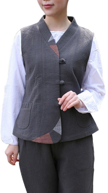 만덕몰 봄가을/겨울용 이중지 삼각 조각 조끼 바지 세트 개량 생활한복 절복 법복 단체복