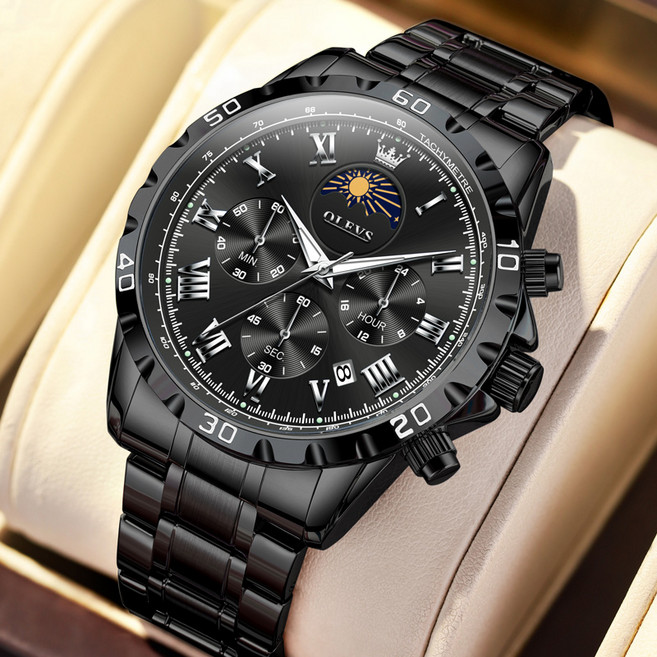 OLEVS 남자손목시계 정품 쿼츠 럭셔리 명품 워터프루프 야광 다 기능 메탈시계