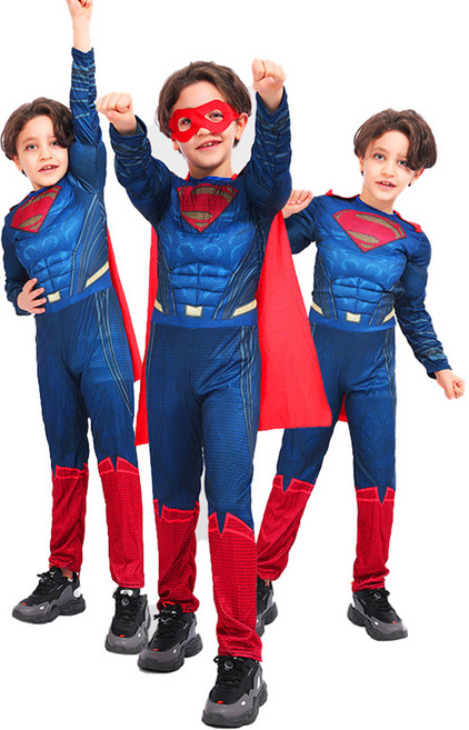 슈퍼맨 코스튬 남아 히어로 의상 할로윈 망토 가면 세트