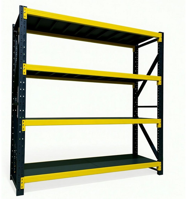 고질라 중량랙 철제선반 창고 공장 산업용 조립식 진열대 앵글 선반 2000 * 600 * 2000, 옐로우블랙, 4단