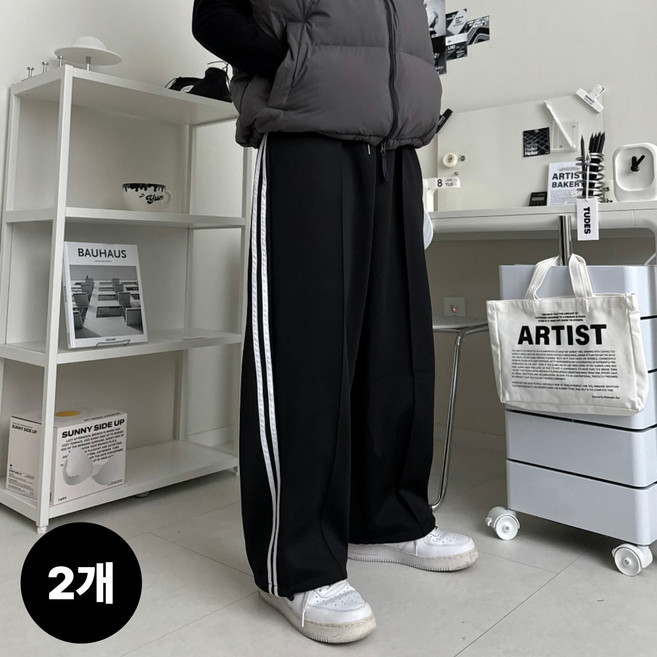 1+1 르위 사이드 트랙 와이드 스트링 조거 트레이닝팬츠 남녀공용