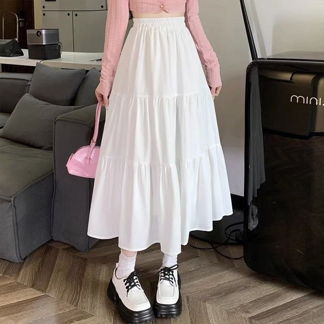 褶皺蓬蓬裙 傘裙 垂感仙女裙 氣質白色蛋糕裙女