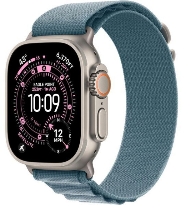 애플 워치 울트라 3 GPS 셀룰러 49mm 러기드 티타늄 케이스와 연한 파란 알파인 루프 L 리뉴얼, Natural Titanium Case with Lig, Large, Without AppleCare+