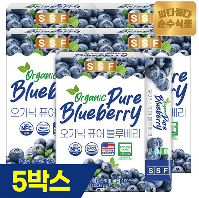 오가닉 퓨어 블루베리 즙 스틱 14포 x 5박스 (총 70포), 없음, 20g, 70개