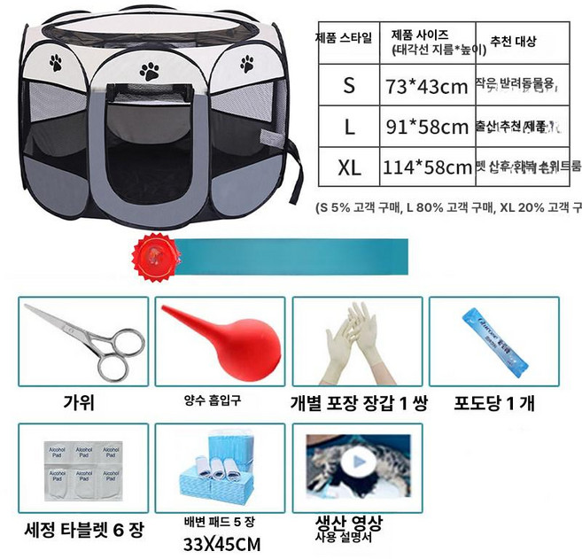 고양이 출산 텐트 분만용 준비물 접이식 하우스 분만실 격리장, 커피 분만실 + 기본 패키지