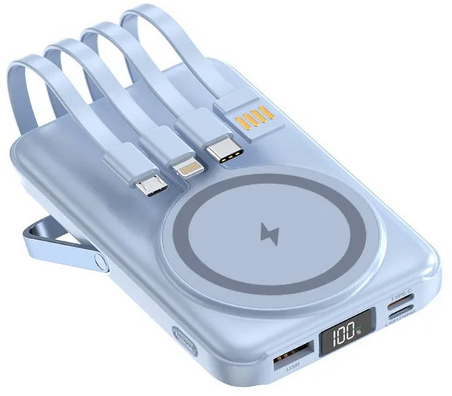 30000MAH MAGSAFE 마그네틱 무선 POWERBANK 케이블 스탠드 고속 충전기 휴대용 배터리 아이폰 호환 삼성기기 호환 샤오미 호환 호환 POVERBANK, 파란