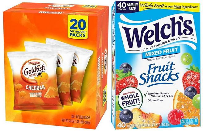 금붕어 볼드 믹스 버라이어티 팩 스낵 크래커 1온스 스낵 팩 30Ct 박스, 4 Cheddar & Mixed Fruit Snacks, 7 1 Ounce (Pack of 20) & 0.8 O