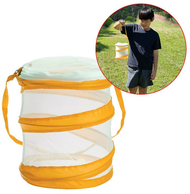 포충망 (채집통 A타입 소형 -오렌지) 곤충 채집망 물고기 뜰채 잠자리채 미니 캐이지 접이식 망 채집 케이스 어망 통
