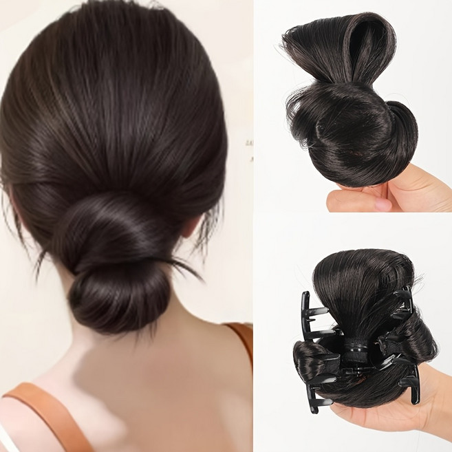 데일리 업스타일 로우번 집게형 올림머리 가발, 1개, 블랙