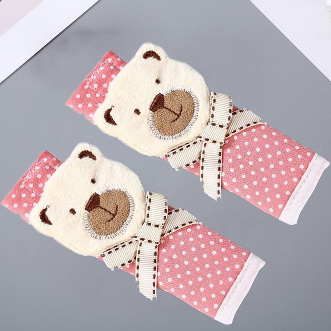 정전기 방지 리본 곰돌이 일자형 방문 손잡이 커버 문고리, 레드, 2개