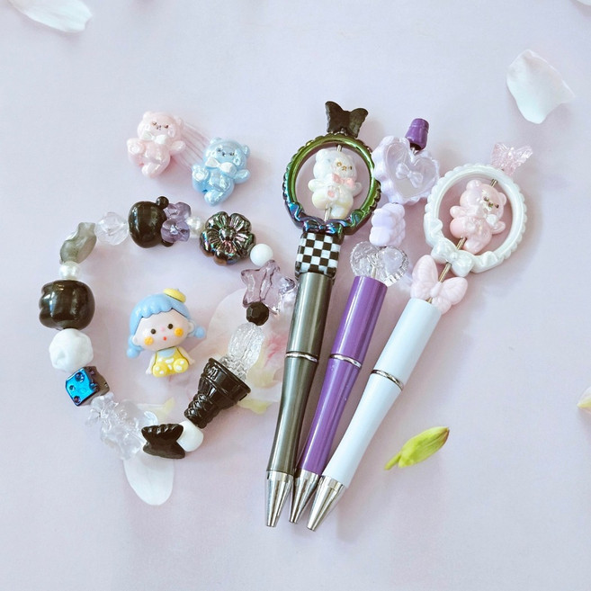 볼꾸 비즈 볼펜 꾸미기 DIY 키트 교체형 파츠 펜꾸 만들기, 퍼플블랙 볼꾸세트, 1세트