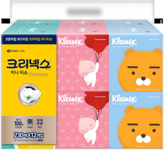크리넥스 카카오 미니티슈 프리미엄 2겹, 230매입, 12개