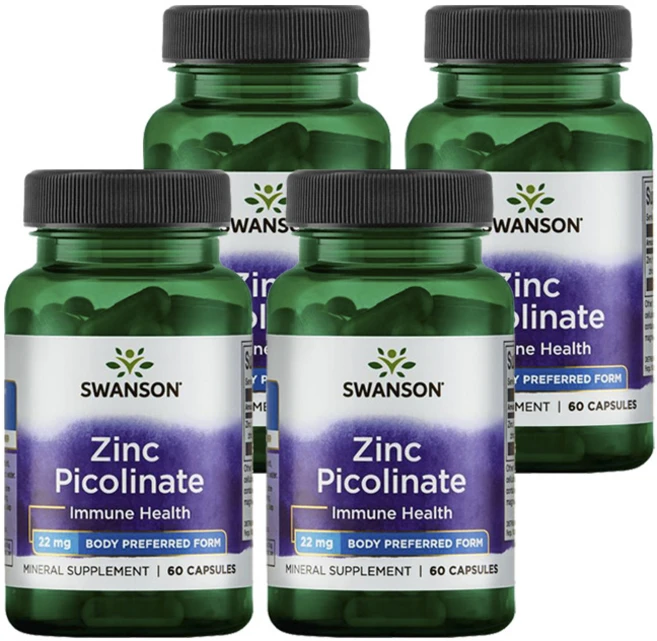 스완슨 아연 피콜리네이트 22mg 캡슐, 60정, 4개 - 쿠팡