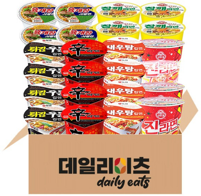 [데일리이츠] 농심 오뚜기 팔도 컵라면 6종 24개입 (육사발 4개 + 신라면 4개 + 튀김우동 4개 + 새우탕 4개 + 진라면 매운맛 4개 + 참깨라면 4개), 2세트