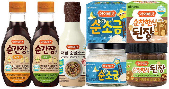 [아이배냇] 양념세트 순간장 국물 비빔 소금 된장 저당 순굴소스, 1세트, 890g, 순간장 국물+비빔+소금+된장+저당 순굴소스