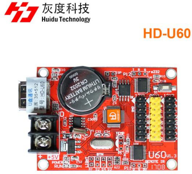 Huidu U60 HD-U60 1HUB08 & 2HUB12 51232 25632 102416 51216 USB HD 단일 이중 색상 LED 제어 카드, [03] HD-U60, 03 HDU60