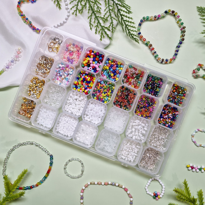 리니팜 올인원 비즈 공예 세트 키링 팔찌 만들기, 화이트믹스, 1세트