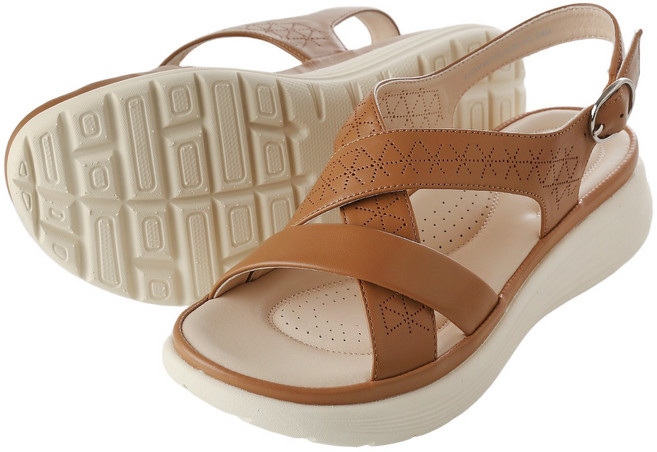 엘칸토 ELCANTO 초초경량!! 정말편한 전체바닥쿠션!!! 양가죽 여성캐주얼 컴포트 쿠션샌들 3CM 브라운 lcww35u526