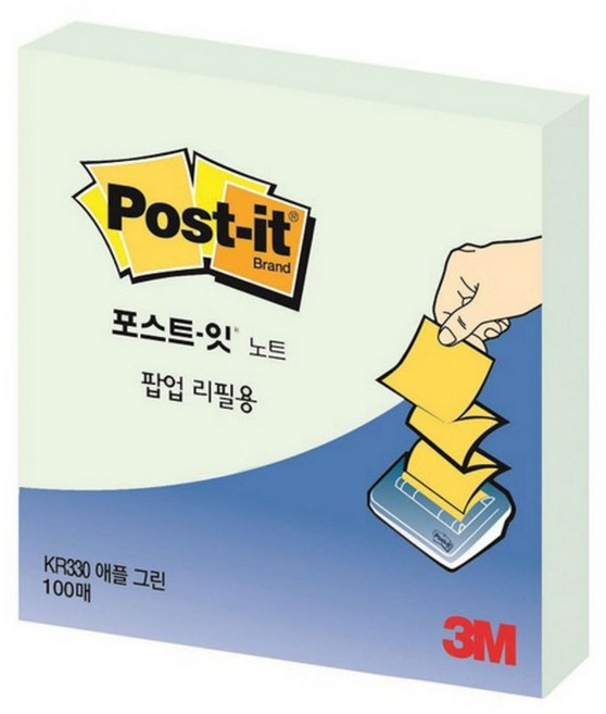 3M 포스트잇 팝업노트 KR-330 핑크노랑그린 76x76mm, 그린, 1개