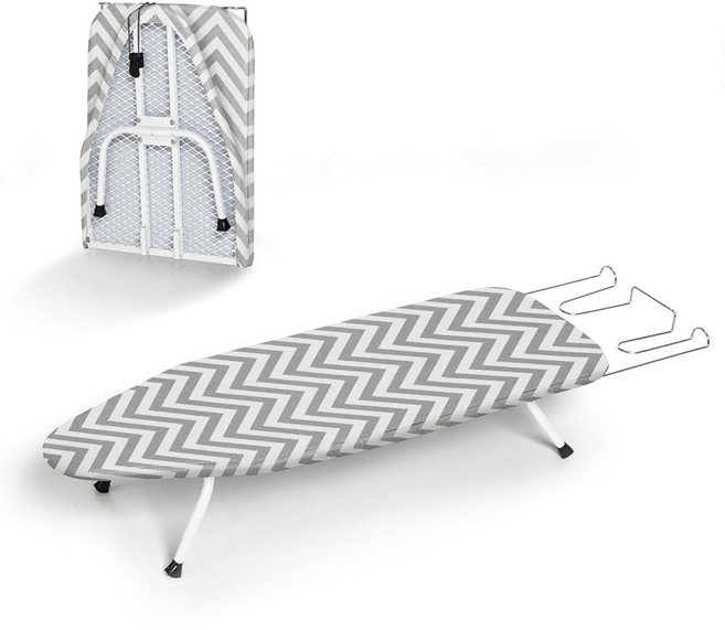 다리미 홀더가 있는 테이블탑 보드 덮개와 패드가 레인홀 소형 접이식 가정 및 여행용 휴대용 컴팩트 미니 테이블 블랙, Grey Stripe, Without Holder