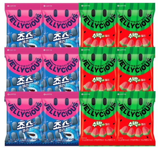 젤리셔스 수박바젤리X6봉+죠스바젤리X6봉, 1세트, 756g