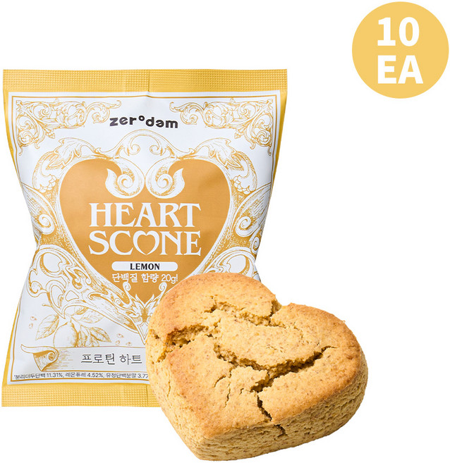 제로담 프로틴 하트스콘 100g 레몬맛 프로틴 스콘 다이어트 간식 단백질간식 단백질빵, 10개