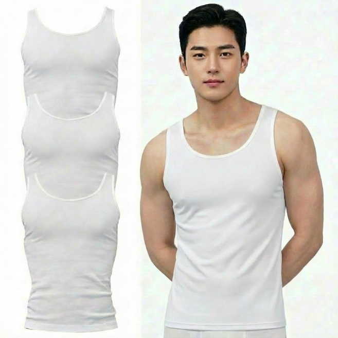 100% 국산 남성 쿨런닝 3p 기능성 스포츠 민소매 나시 런닝 메리야스 냉감 냉장고 심리스