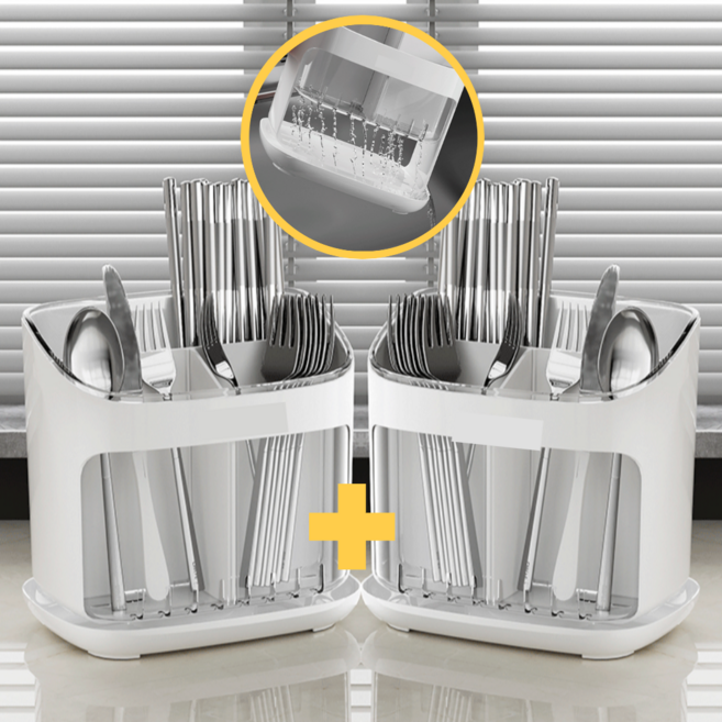 WE 물빠짐 수저통 수저정리함 3구, 2개, 화이트 일반투명