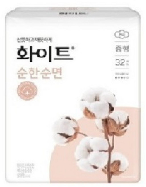 화이트 순한 순면 생리대, 중형, 32개입, 2개