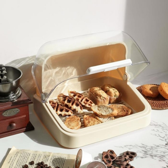 브레드박스 빵보관함 빵진열대 베이지/화이트 싱크대 정리 욕실 다용도 수납박스, 화이트, 1개