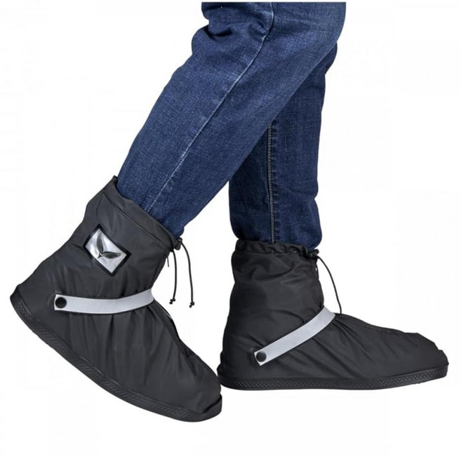 RiderVibe 방수 레인 커버 부츠 미끄럼 방지 신발 커버 지퍼 및 반사판 포함 튼튼하고 재사용 가능한 레인 부츠 남성 여성용 (블랙 롱 스타일 XXL), S=10.82'', 블랙-쇼트 스타일