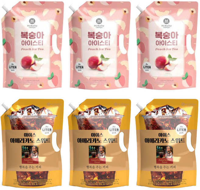 맥널티 아이스 아메리카노 스위트 3L / 복숭아 아이스티 3L 묶음행사, 6개, 1L