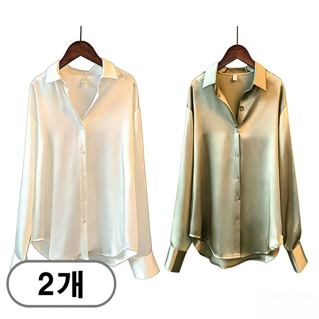 차쿠 여성 새틴 셔츠 골저스새틴 셔츠 블라우스 1+1