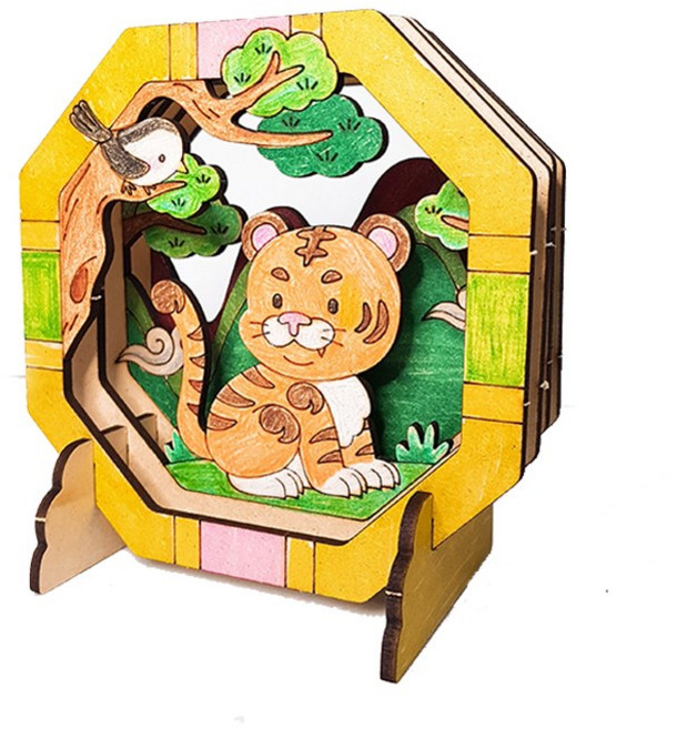 놀자샵 민화그리기 입체 나무 조립 DIY 호랑이 호작도 일월오봉도 책가도 만들기 미술 교구, 1개