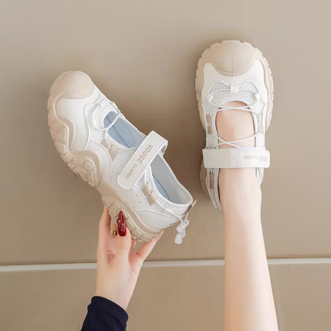 Nexre 여성 스니커즈 발편한 메리제인운동화 벨크로 키높이 운동화 슬립온