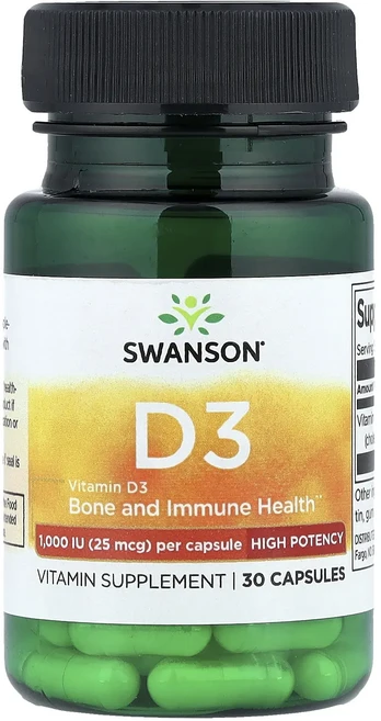 Swanson 비타민D3 고효능 25mcg(1000IU) 캡슐 30정, 1개 - 쿠팡