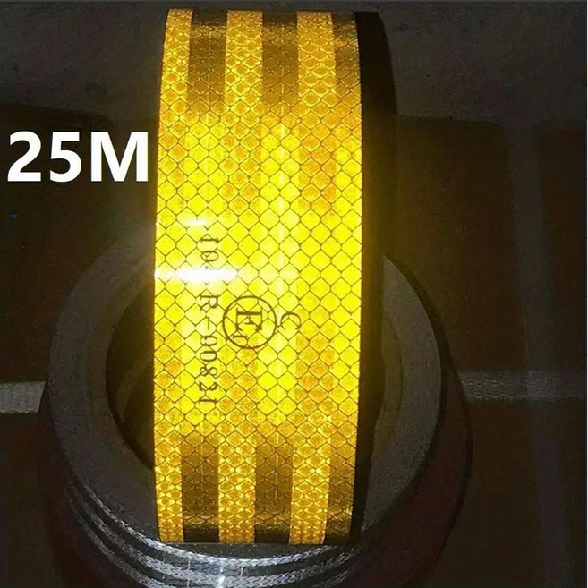 COVERONE 차량 반사 경고 테이프 반사 스티커 PET PCV 25M, 노랑, 1개
