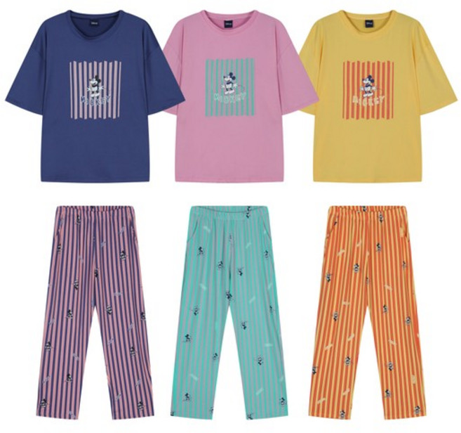 잠옷 빅사이즈 반팔 단가라 미키 스판 커플 파자마 / 긴팔 가을 겨울 홈웨어