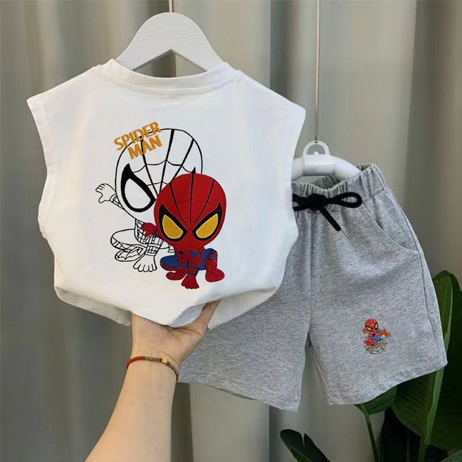 SFYJ 스파이더맨 남아 여름 런닝 반바지 투피스 여름 남아 캐주얼 민소매 세트