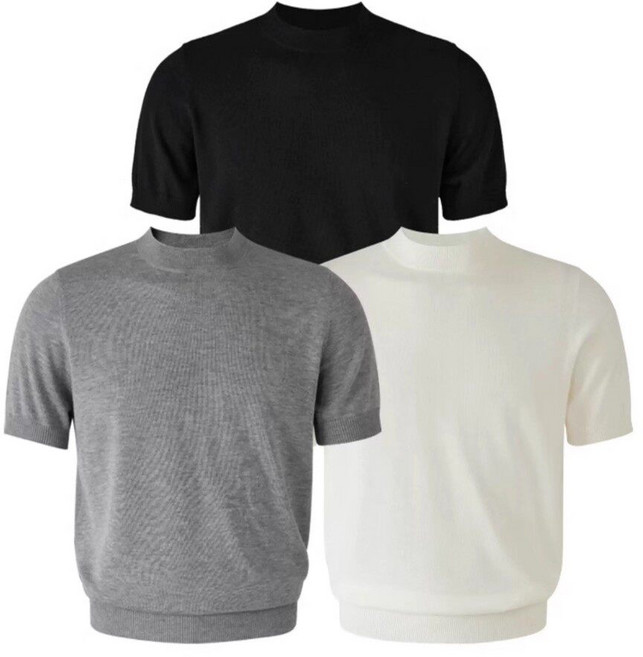 Asure 남지 머슬핏 반팔티 라운드넥 니트 숏반팔