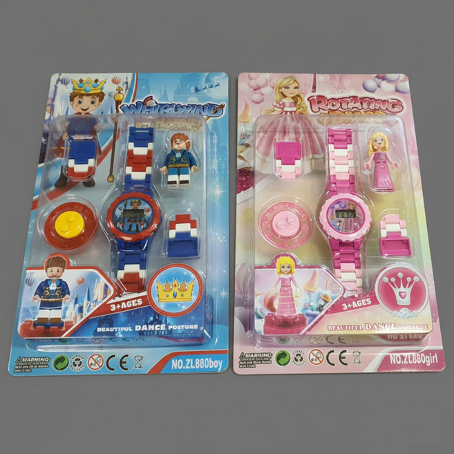 아동 블럭 피규어 손목시계 360도회전 길이조절 선물 2컬러, 파랑(레고시계)