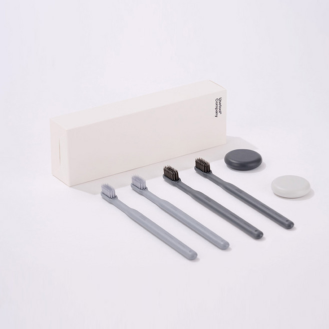 칫솔 커플 세트 블랙+그레이 칫솔 4개 원형자석 2개 칫솔걸이 포함 부드러운 작은헤드 미세모 어금니 잇몸관리 치과 칫솔 신혼 가족 집들이 선물 세트, 1세트, 4개입