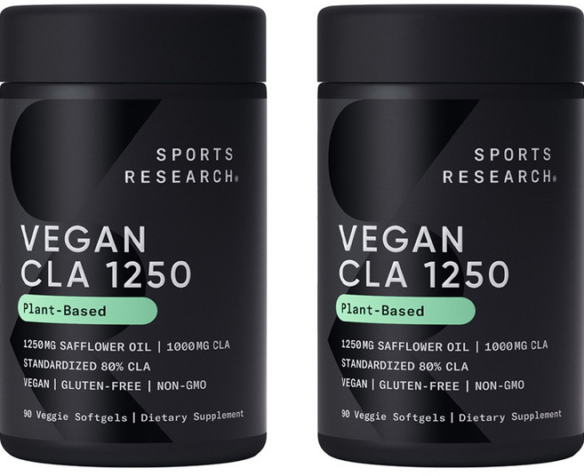 스포츠리서치 플랜트-베이스드 80% CLA 1250mg 베지 소프트젤 글루텐 프리, 90개입, 2개, 90정