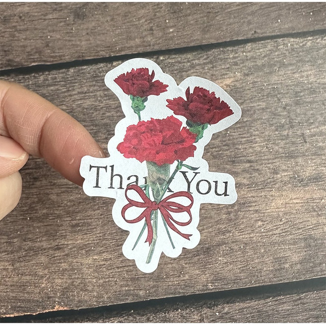 카네이션 세송이 모양 땡큐 스티커, 80개, 레드