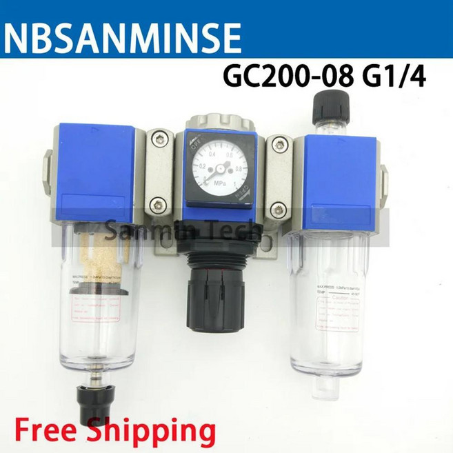 공기 준비 장치 GC 200 18 14 38 12 3 유닛 필터 레귤레이터 AIRTAC 유형 FRL 공기 압축기 필터 레귤레이터 Sanmin, 1개