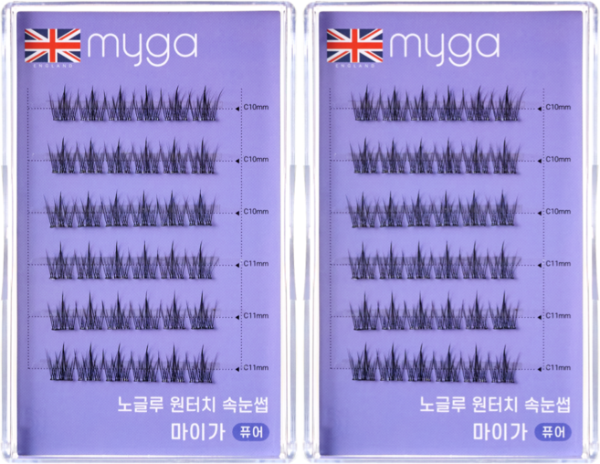 마이가 노글루 속눈썹 원터치 가닥 자연연장 속눈썹, 2개, 퓨어