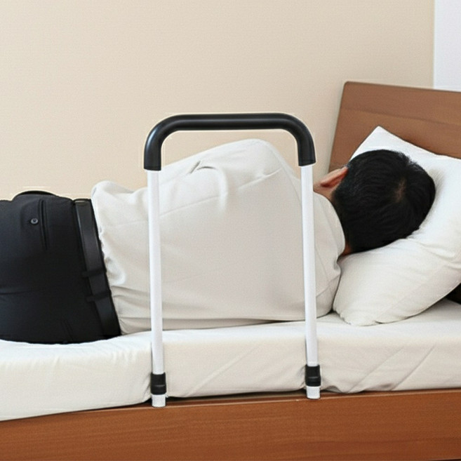 아모란나 낙상방지 침대가드 슬림형 기립보조 사이드바 매트리스 안전바 침대난간 사이드가드, 화이트 (손잡이 블랙)